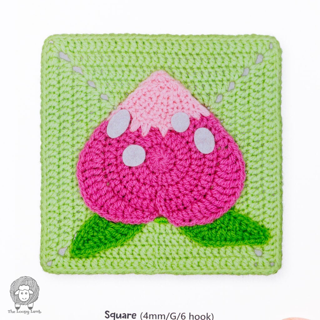 Pecha Berry crochet granny square on a white background