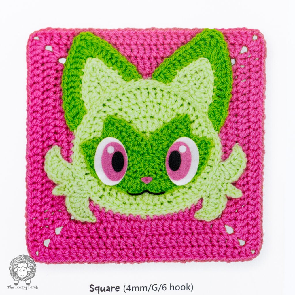 Sprigatito crochet granny square on a white background
