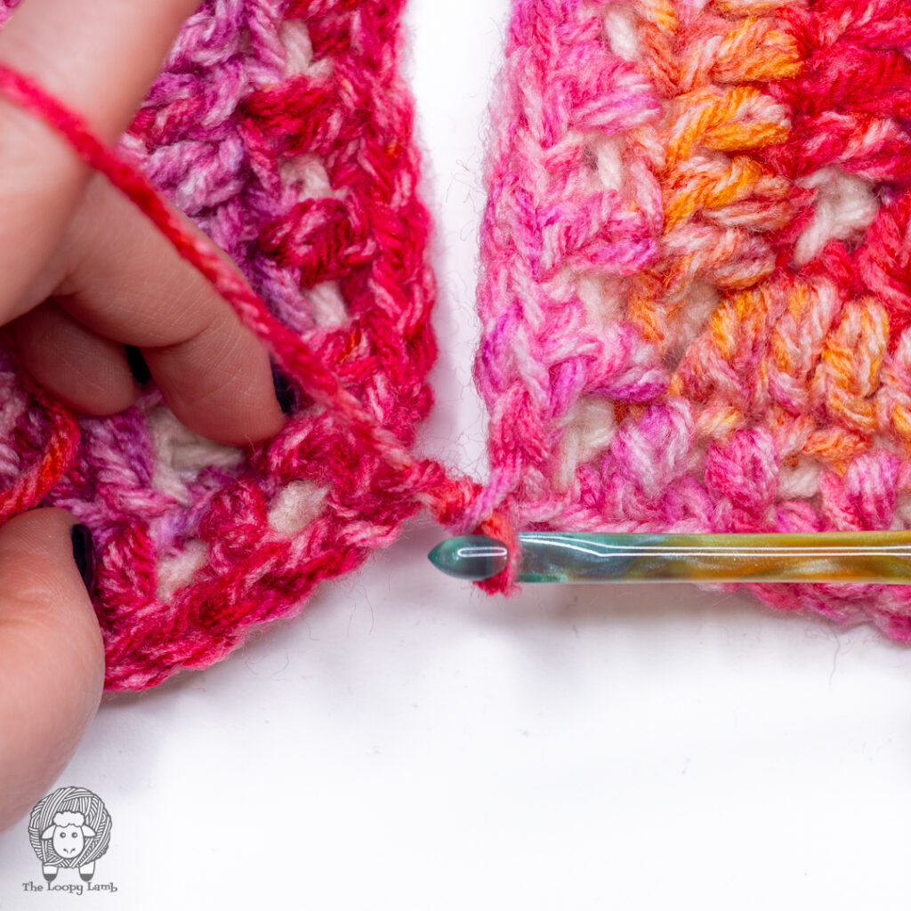 slip knot pulled through both granny squares