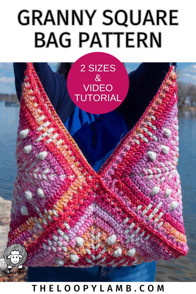 Easy crochet granny square tote bag made from 3 granny squares