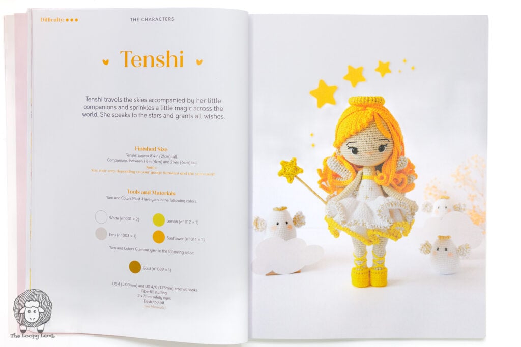 Tenshi doll pattern page in the book showing an angel doll with her three companions